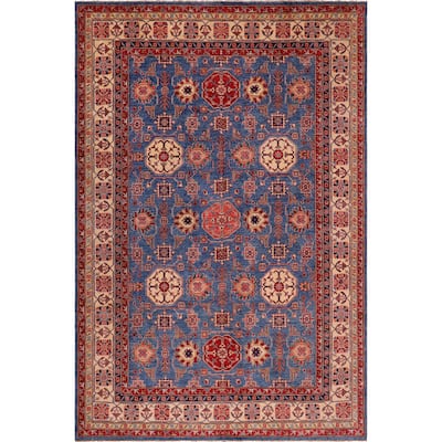 Caucasian Super Kazak Ayanna Light Blue/Tan Hand Knotted Wool Rug - 8'1'' x 10'0''
