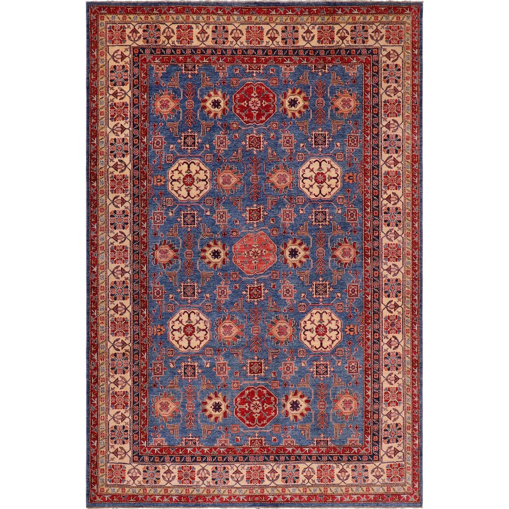 Caucasian Super Kazak Ayanna Light Blue/Tan Hand Knotted Wool Rug - 8'1'' x 10'0''