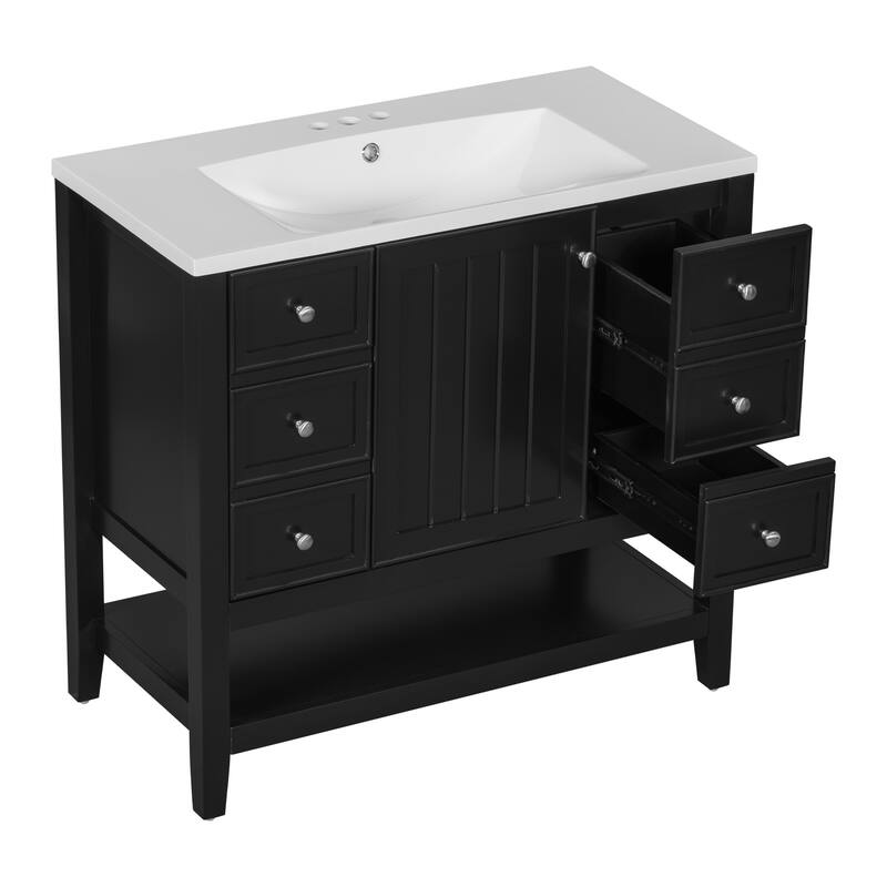 Bathroom Vanity with Undermount Ceramic Sink, Three Drawers, Cabinet with Door, Adjustable Shelf