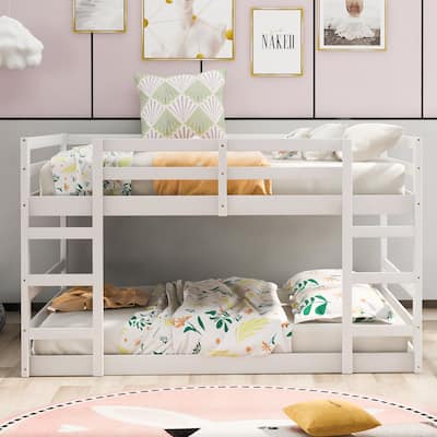 Full Over Full Bunk Bed with Ladder, Wooden Bunk Bed Frame with Full-Length Guardrail, Space-Saving Design for Kids Boys Girls