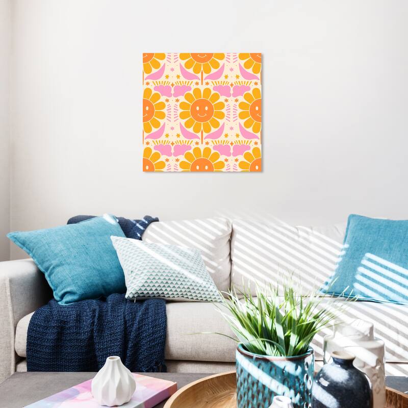 Wynwood Studio Canvas Floral and Botanical The Childish Retro Sun Yellow Modern & Contemporary Wall Art Canvas Print