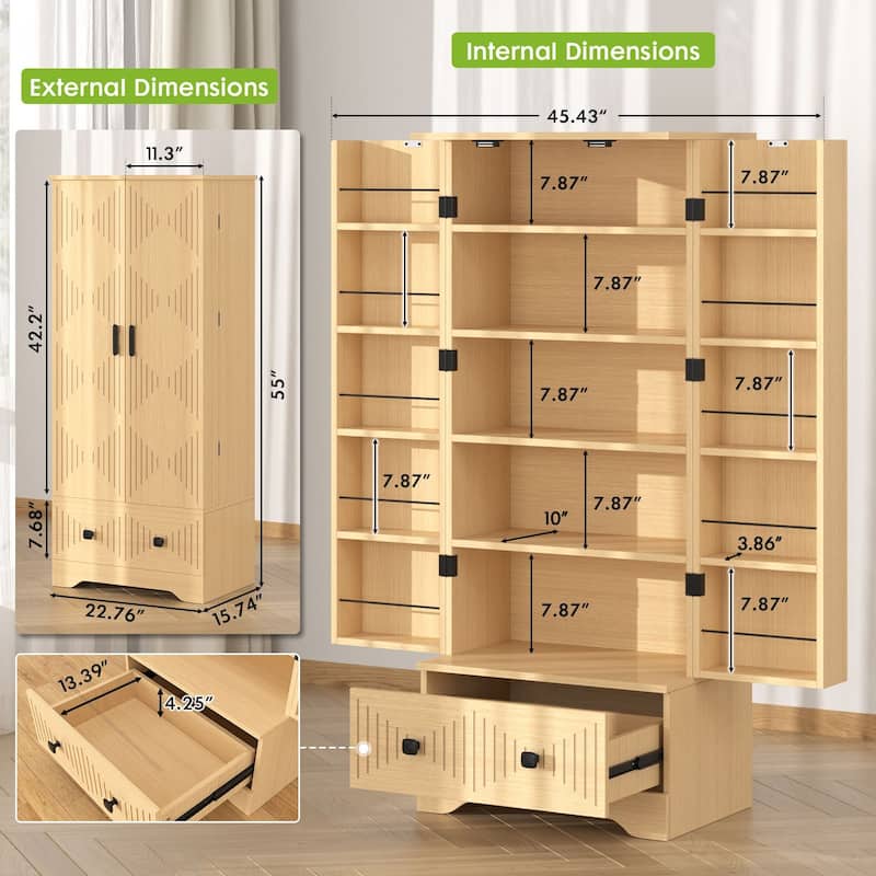 Gymojoy Farmhouse Pantry Cabinet with Drawer & Shelves, Kitchen Storage Cupboard for Dining Room, Living Room, Bathroom