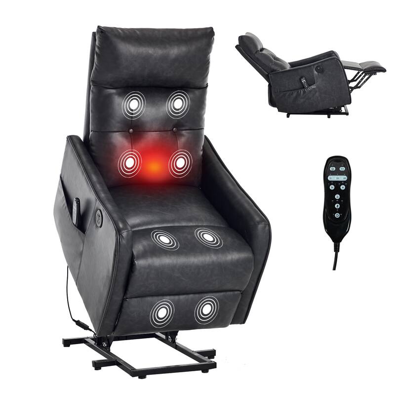 Roomfitters Power Lift Recliner Chair, Single Motor Massage Sofa with Heat and USB Port, Heavy Duty PU Leather