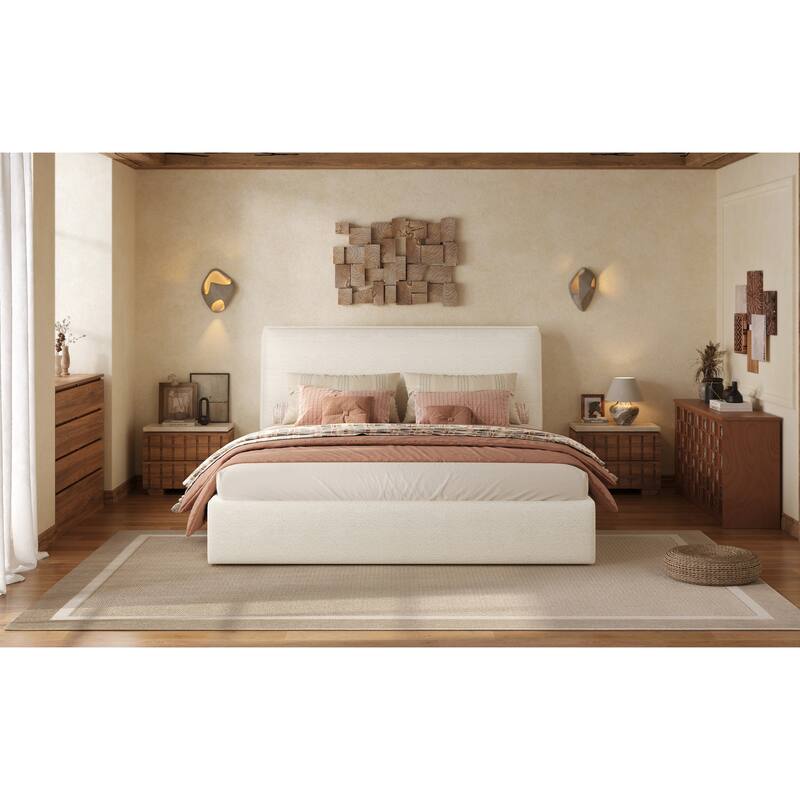 Christopher Knight Home - Ergonomic Boucle Upholstered Platform Bed Frame