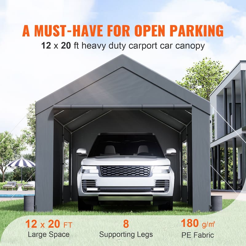 Heavy Duty 12x20ft Carport Canopy Outdoor Garage Shelter with Sides - 144 x 240 x 116.4 Inch