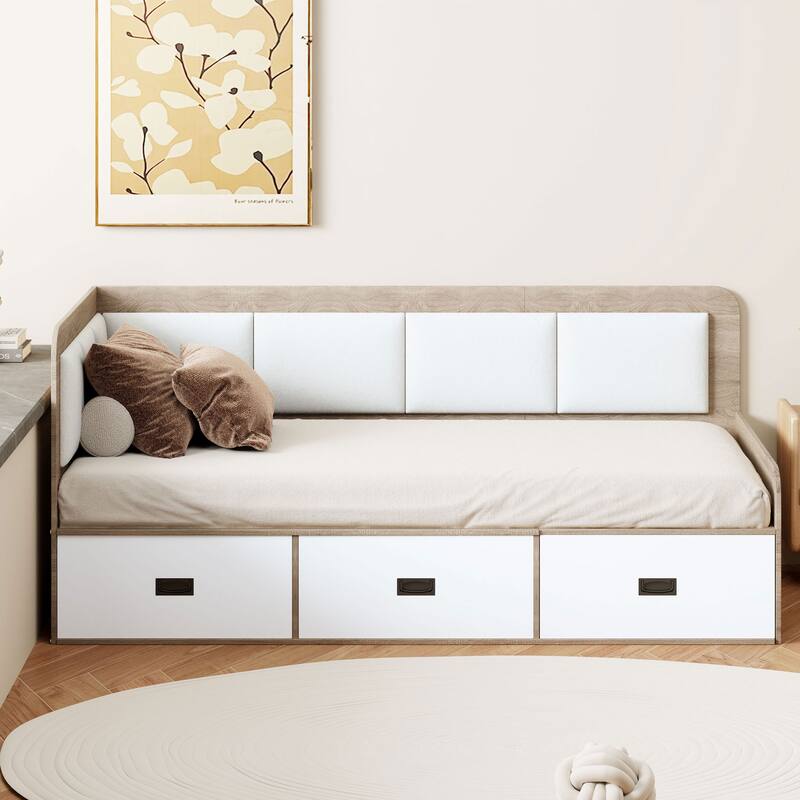 Modern Style Daybed with Three Drawers and Three Storage Compartments for Bedroom