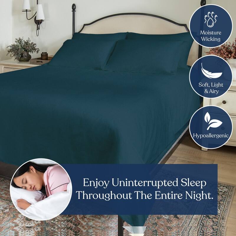 Delara GOTS Certified 100% Organic Percale Fitted Sheet Set, 400TC Long Staple Cotton, Moisture-Wicking, Smooth & Breathable