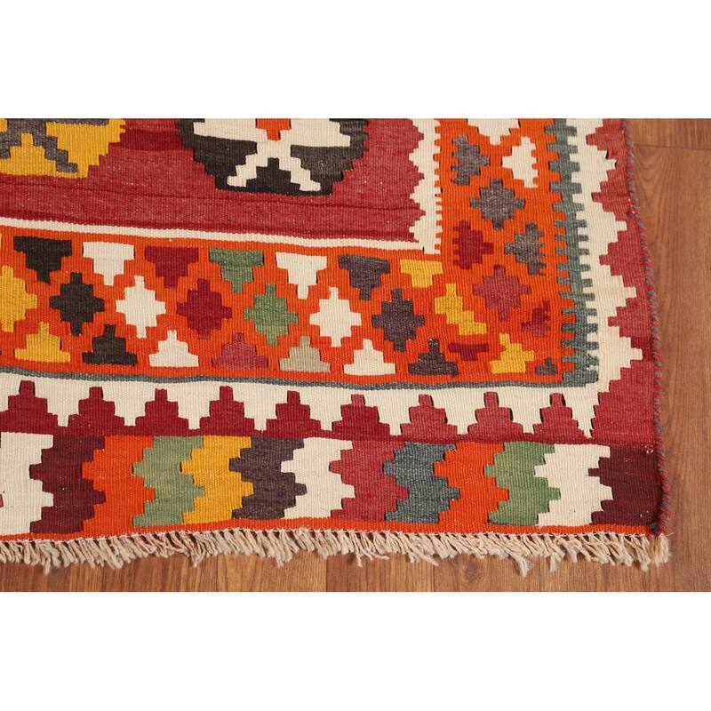 Vegetable Dye Kilim Qashqai Persian Vintage Flatweave Wool Carpet - 3'11"x 6'4"