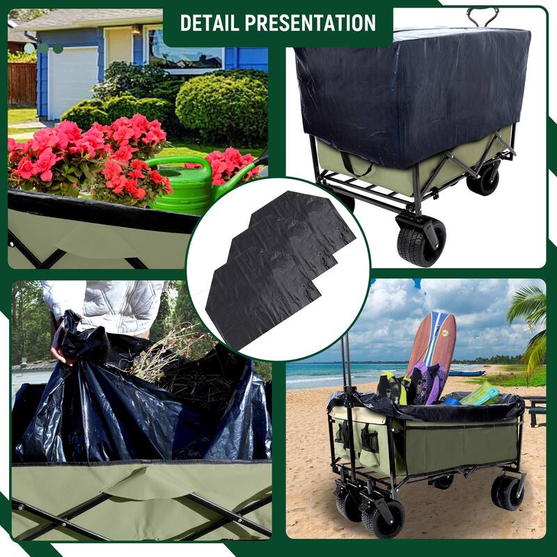 440lb Capacity Heavy-Duty Collapsible Wagon - with Storage Straps & 3-Piece Liner Bag Set