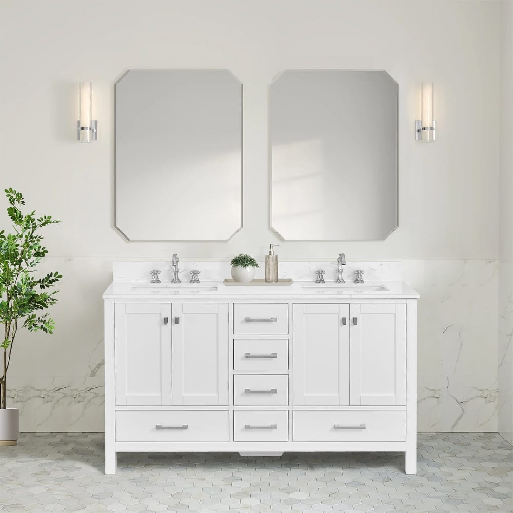 OpalithD 60 in. Bathroom Vanity with Double Sinks, Wood Bath Cabinet with Top