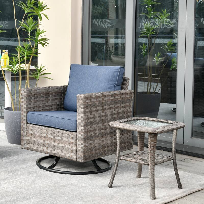 OVIOS 2-piece Swivel Rocking Wicker Chair Side Table Conversation Set