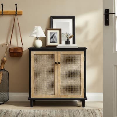 Art Leon Woven Rattan Wicker Accent Cabinet