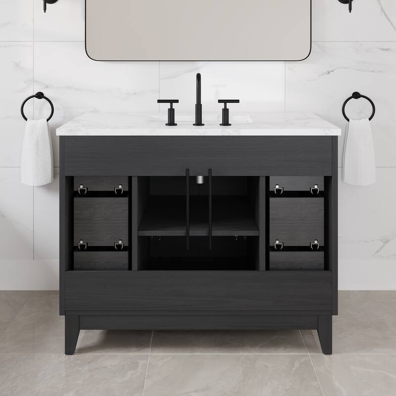 Graham 42"W Oak Bath Vanity with White Arabescato Engineered Stone Top