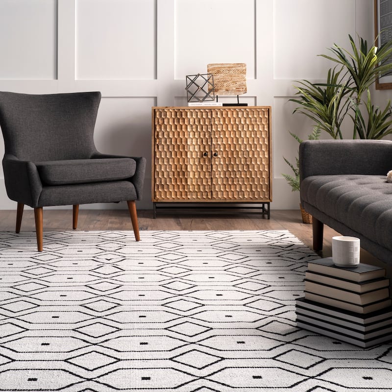 Nuloom Josie Hand Loomed Cotton Flatweave Geometric Trellis Area Rug