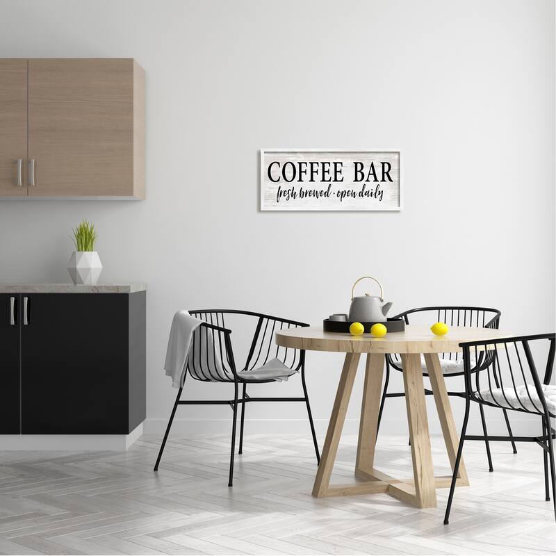 Stupell Coffee Bar Open Sign Rustic Grain Pattern Framed Wall Art, Design by Lettered and Lined - Off-White