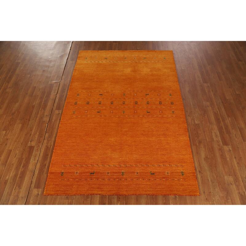 Hand Knotted Oriental 100% Wool Carpet Tribal Tribal Oranges & Rust Gabbeh Area Rug - 7' 7'' X 5' 0''
