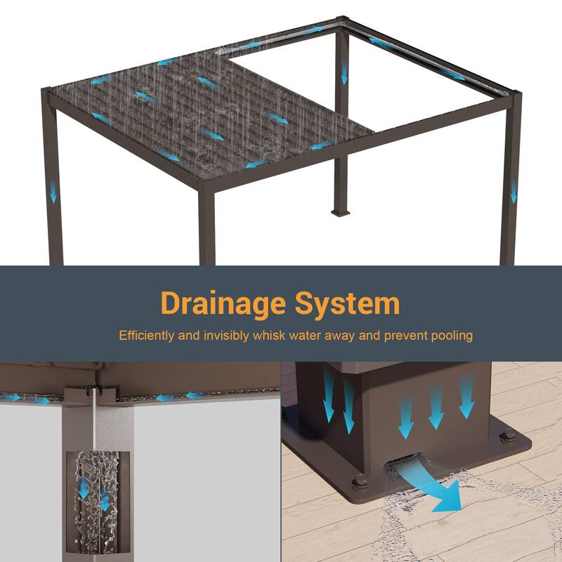 LIVOOSUN Outdoor Detachable Control Panel LED Equipped Pergola, Solar and USB Charging Options, Brown