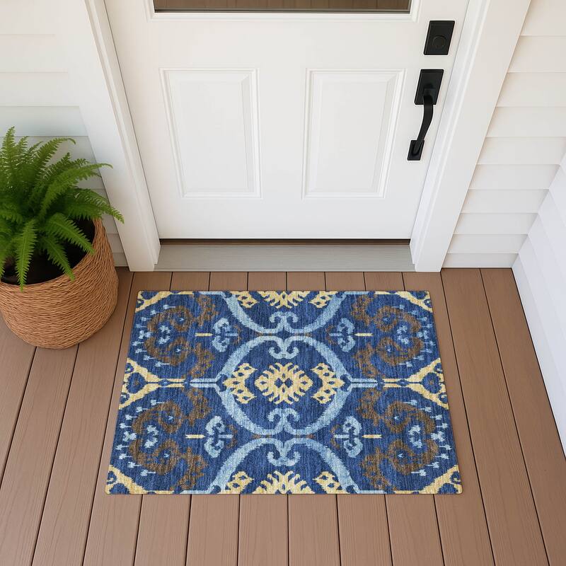 Machine Washable Indoor/ Outdoor Global Empire Chantille Rug - Navy - 1'8" x 2'6"