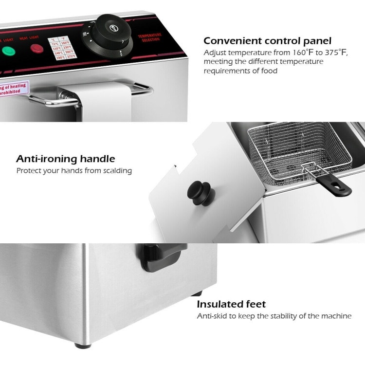 Commercial Deep Fryer with Basket, 3400W 12.7qt/12l Electric Deep Fryers for Restaurant or Home Use, Detachable Large Capacity Stainless Steel