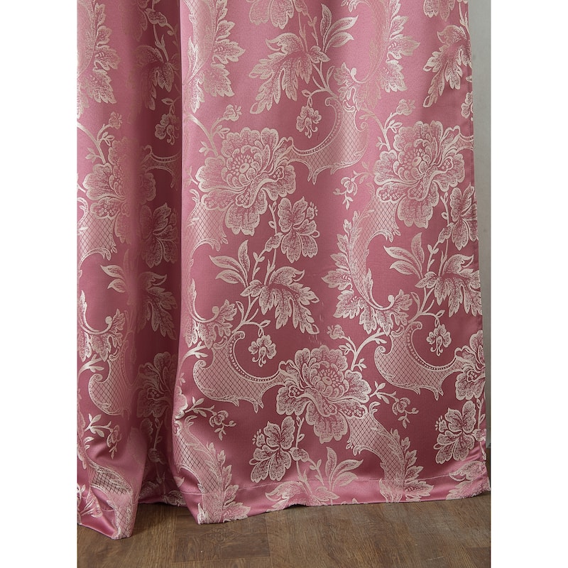 Rosalie Floral/Damask Textured Jacquard Single Rod Pocket Curtain Panel w/ Attached Valance - 54 x 84 in. - 54 x 84 in.