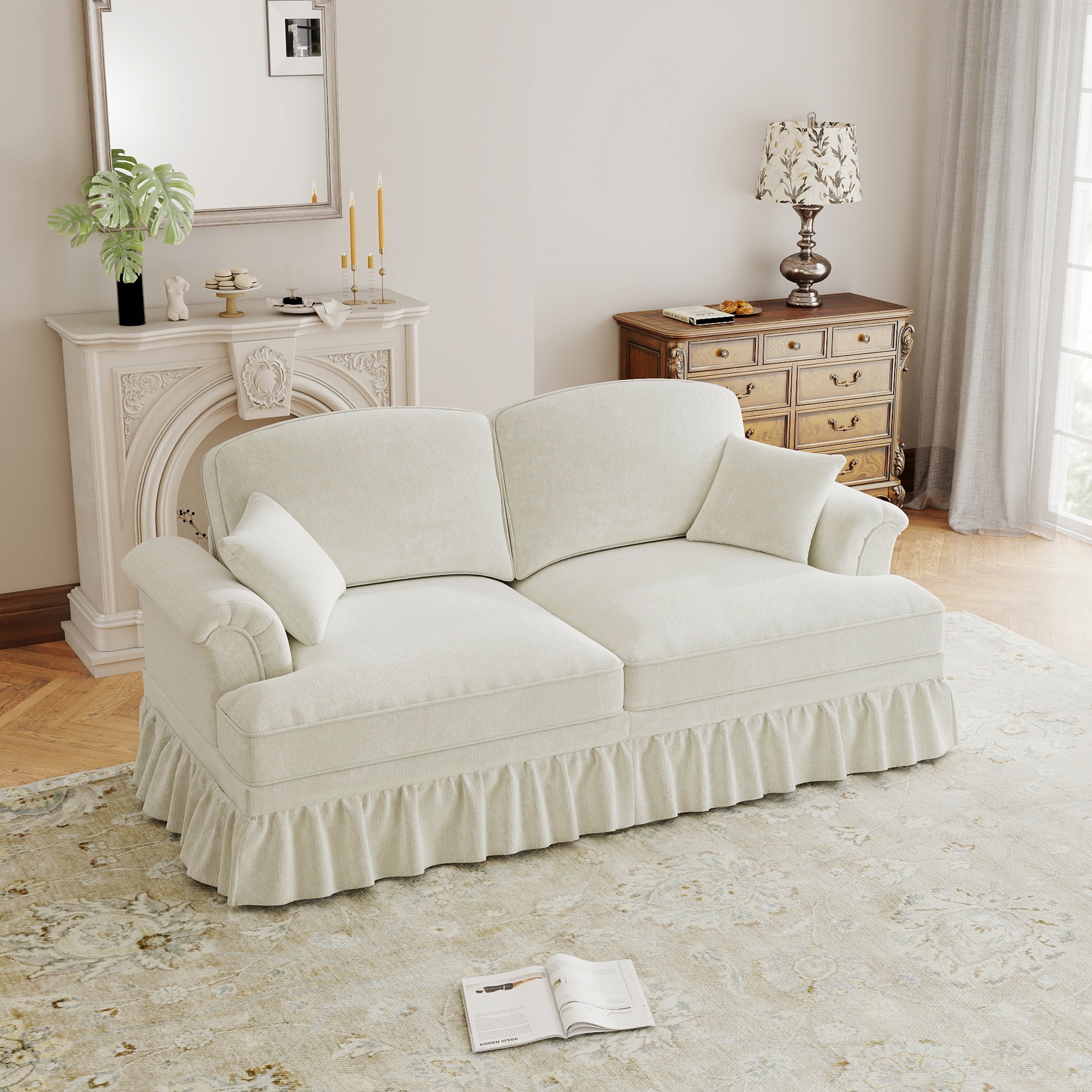 GDFStudio - Elegant Mid Century Oversized 2-Seater 76.4" Chenille Sofa with Flared Arms