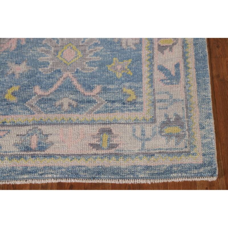 Vegetable Dye Floral Oushak Turkish Runner Rug Handmade Wool Carpet - 3'2"x 16'0"