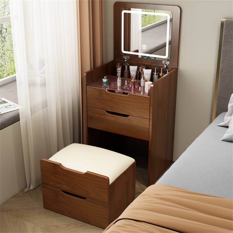 3 In 1 Vanity Desk w/ Plip Top Mirror,Visible Glass Desktop,3 Drawers