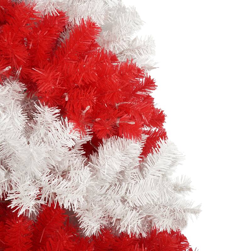 Roomfitters 6FT Artificial Christmas Tree with 900 Branches, Candy Cane Style Xmas Tree Holiday Decoration, Red+White