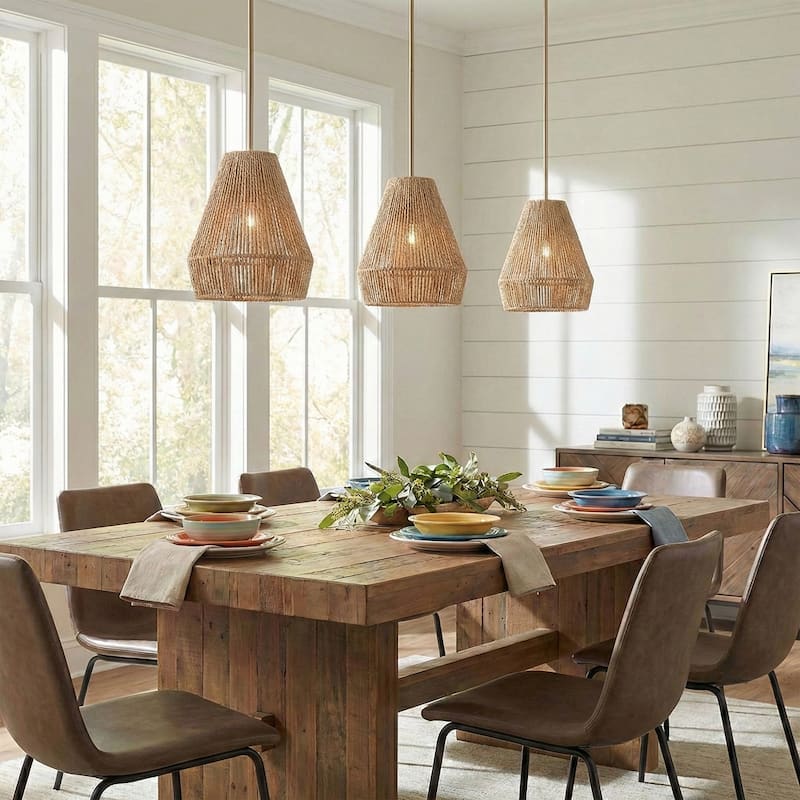 Acroma 1-light Farmhouse Coastal Boho Rattan Kitchen Island Pendant - 10'' D * 62'' H