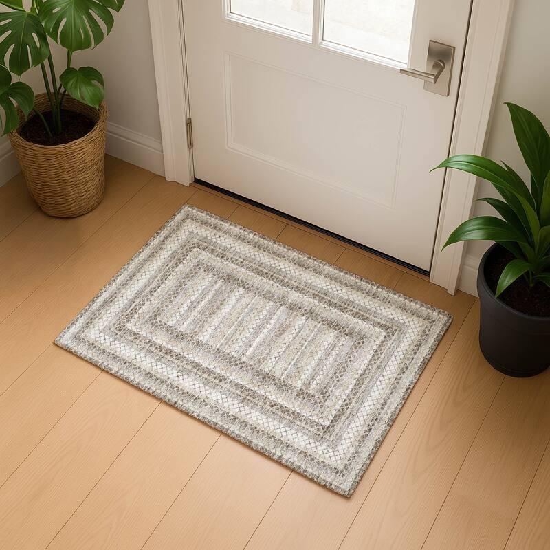 Premium Washable Super Soft Modern Borders Mayfield Rug - Taupe - 1'8" x 2'6"
