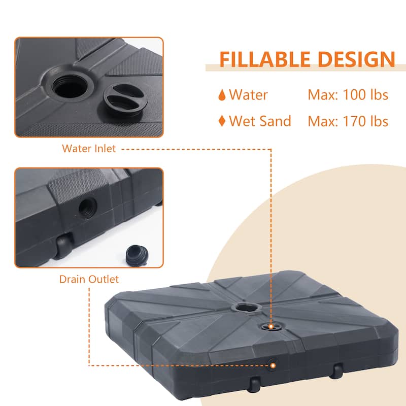 Maypex 170 lbs Fillable Cantilever Umbrella Base Black