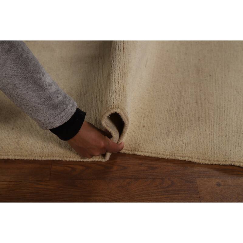 Modern Gabbeh Area Rug Handmade Oriental Beige Wool Carpet - 6'6" x 9'9"