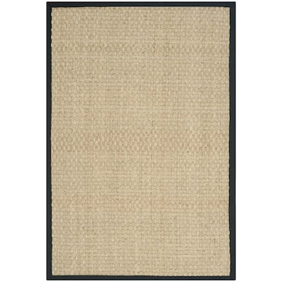 Victorian Accent Rug 4x6 - Natural Black Seagrass Border - Durable Area Rug for Entryway Living Room - 72 x 48