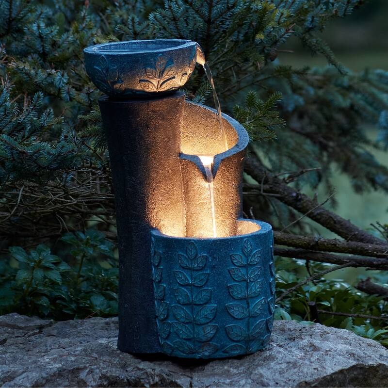 Cascading Leaf Bowl Outdoor Garden Fountain - 19.5"