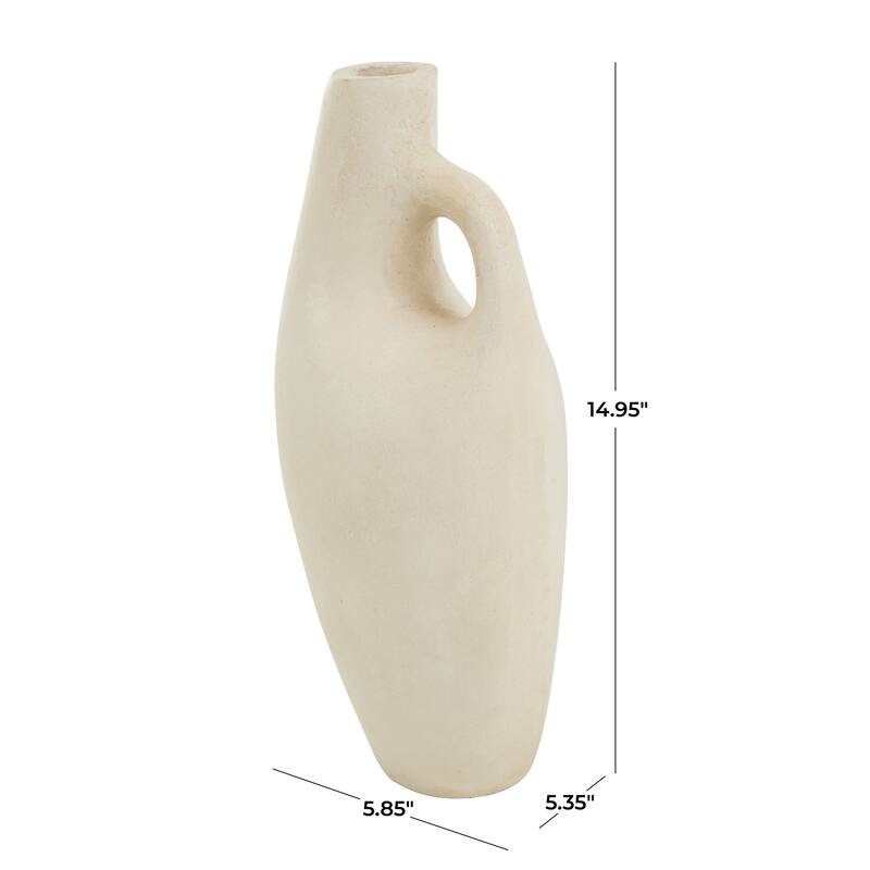 Beige Paper Mache Abstract Curved Vase with Handle