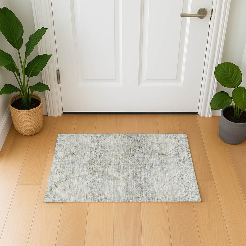 Premium Washable Super Soft Vintage Traditional Mayfield Rug - Pewter - 1'8" x 2'6"