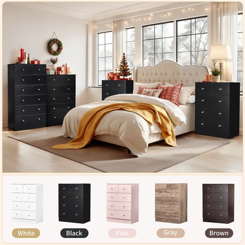 5-Drawer Dresser For Bedroom And Chest Of Drawers With Sturdy Construction Wood Storage Organizer For Closet