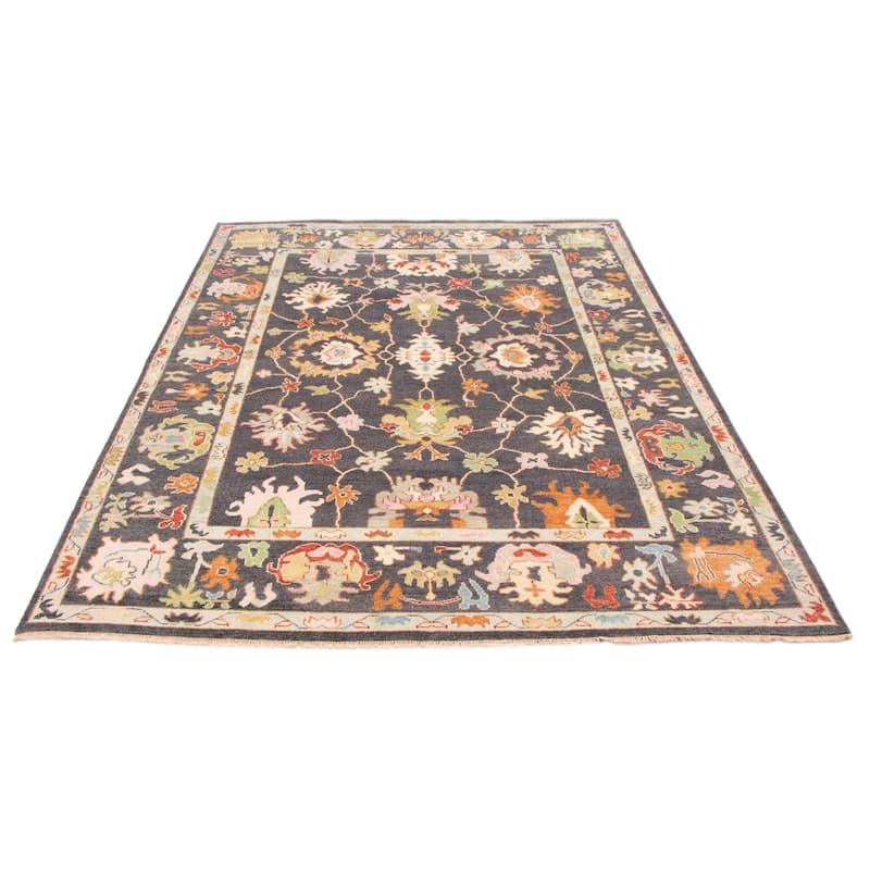 ECARPETGALLERY Hand-knotted Modern Oushak Dark Grey Wool Rug - 9'0 x 12'0