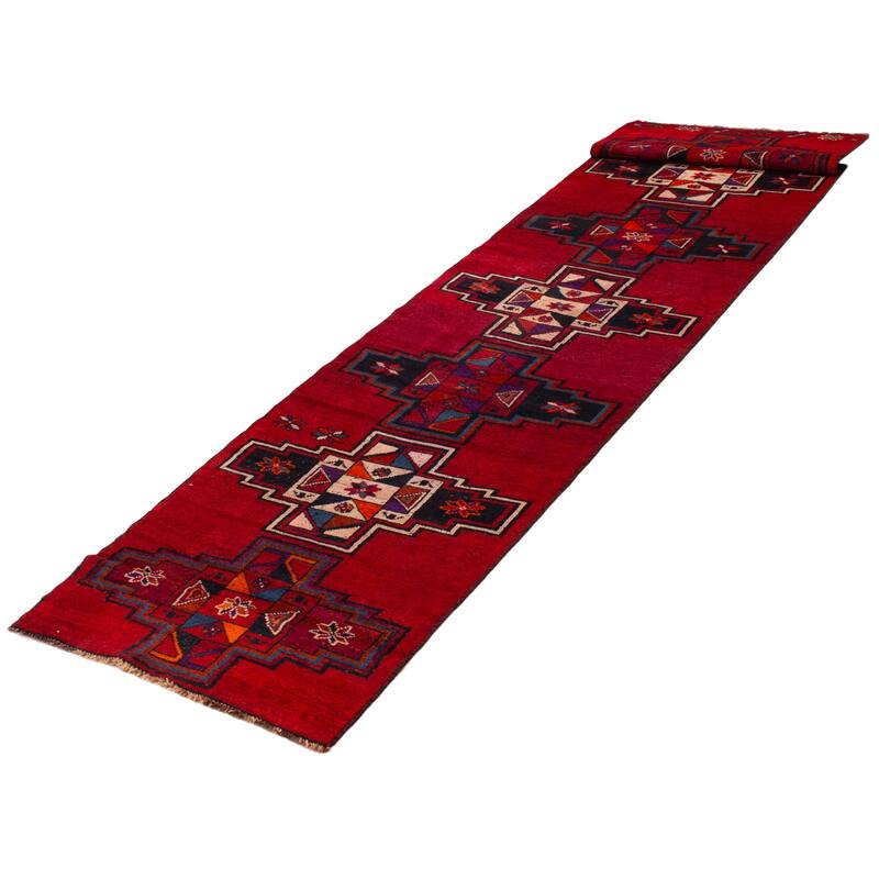 ECARPETGALLERY Hand-knotted Melis Vintage Red Wool Rug - 3'5 x 13'3