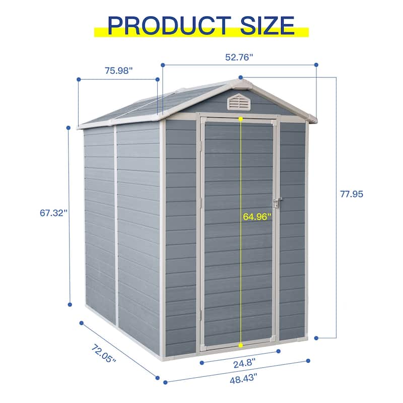 4ft x 6ft Resin Outdoor Storage Shed Plastic Garden Sheds with Floor and Lockable Door for Backyard, Lawn