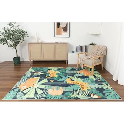 Kids Collection Explore the Jungle Trees & Animals Area Rug