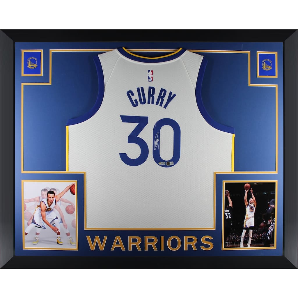 Stephen Curry Autographed Golden State Warriors Signed Nike Swingman White Framed Jersey Beckett COA - 8' x 11'
