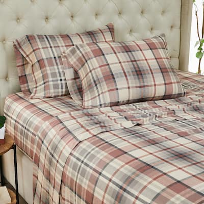 Highland 300 Thread Count Cotton Extra Deep Pocket Plaid 4-piece Bed Sheet Set