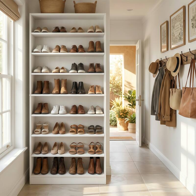 9-Tier Tall Wood Shoe Storage Cabinet with Adjustable Shelves for Entryway