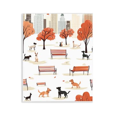 Stupell Autumn City Park Dogs Wall Plaque Art Design By Arlington Prints