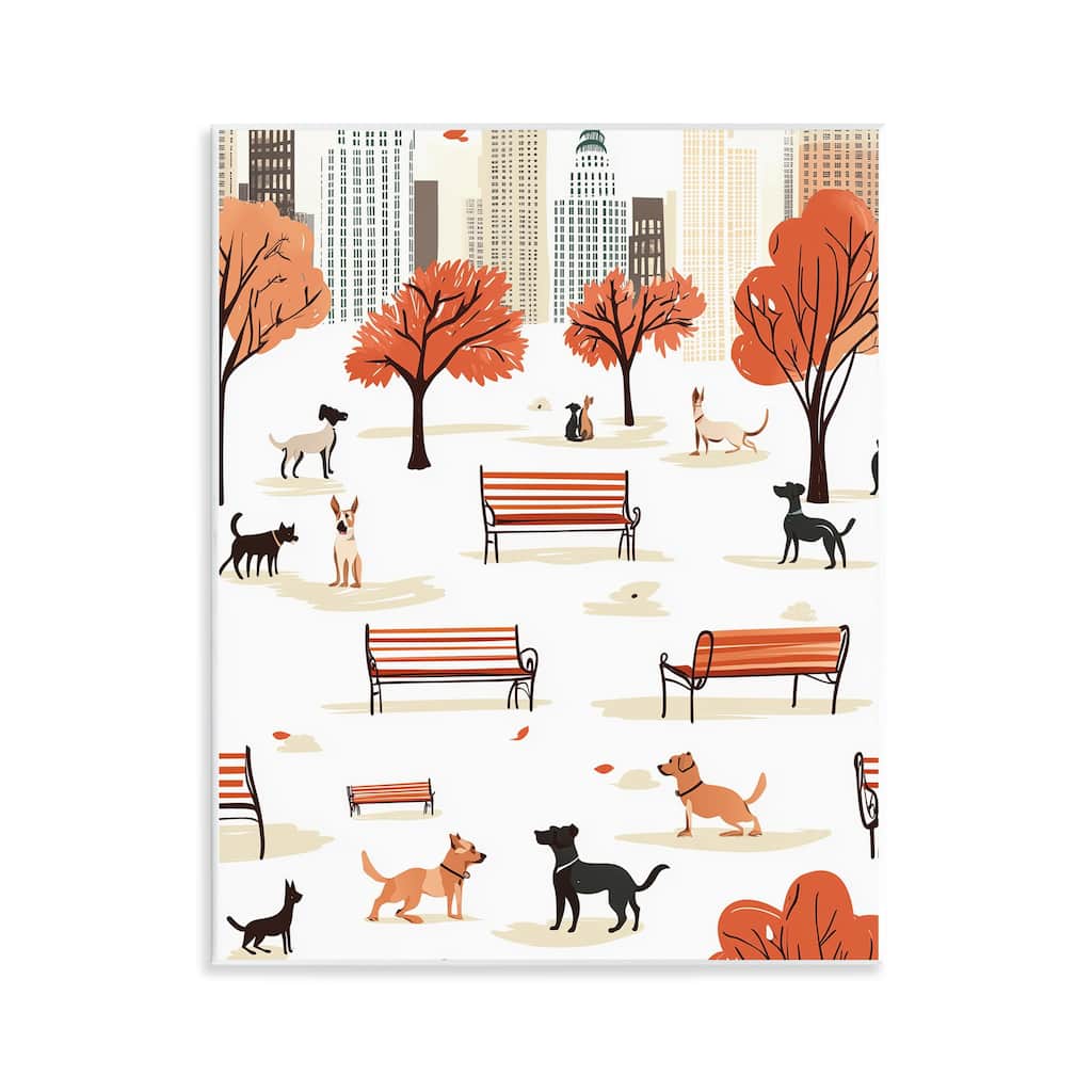 Stupell Autumn City Park Dogs Wall Plaque Art Design By Arlington Prints