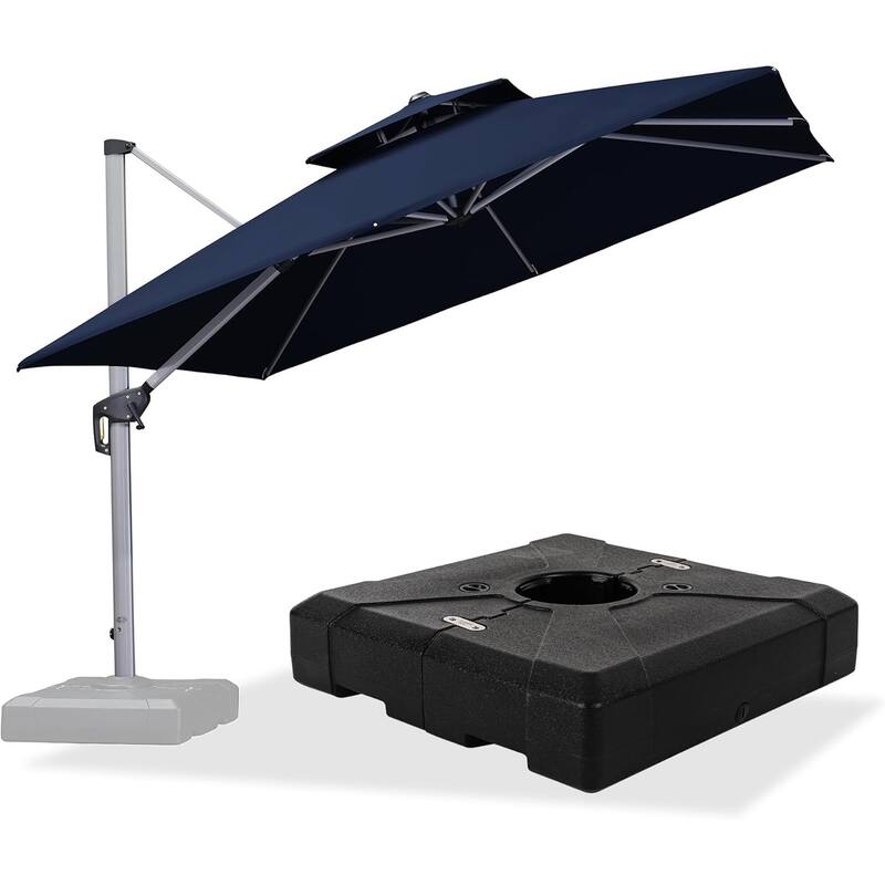 PURPLE LEAF 10ft Square Patio Offset Cantilever Umbrella with Base Included - Navy Blue
