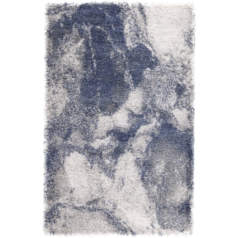 Noori Rug Lux Adrian Abstract Modern 2-inch Thick Shag Rug - 10'0" x 14'0" - Blue/Ivory