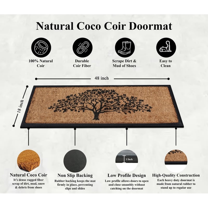 A1HC Hand-Crafted Rubber Coir Flocked Life of Tree Double Door Mat