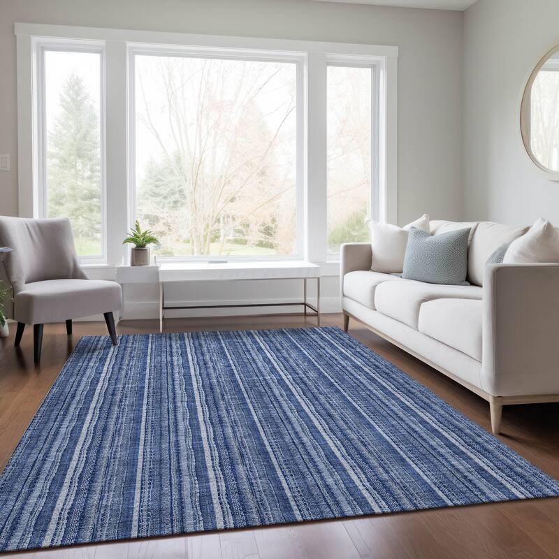 Machine Washable Indoor/ Outdoor Stripe Chantille Rug